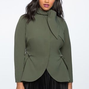 Eloquii Tie Neck peplum blazer army green